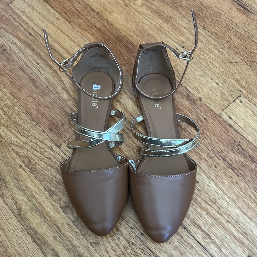 Brown Flats with Gold Straps